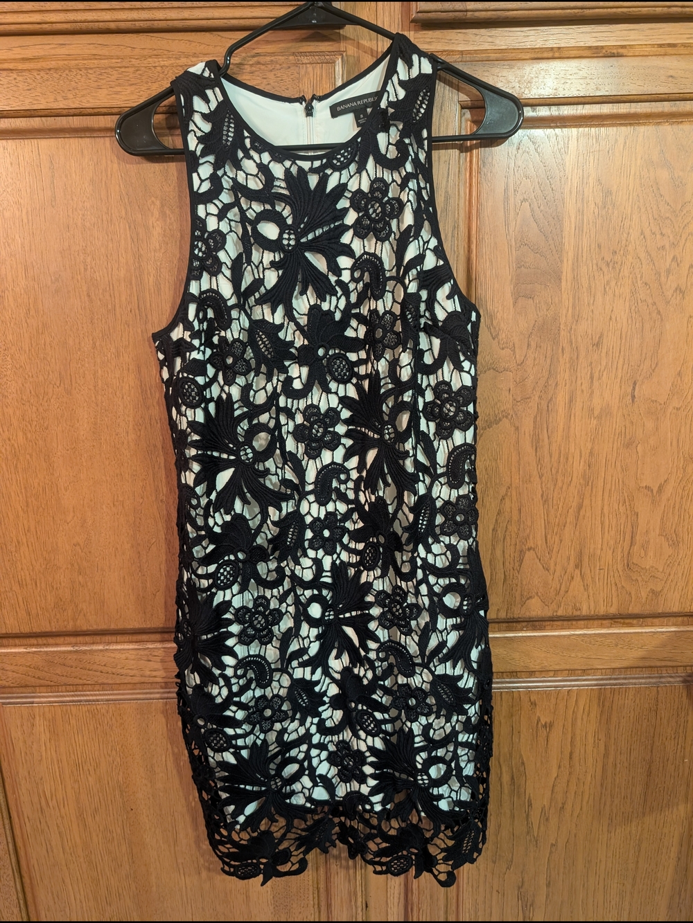 Banana Republic Black Lace Overlay Mini Dress with Cream Lining